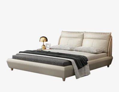 beige Рама DYMASTY натуральная кожа мягкая кровать современный дизайн кровать/мода king/queen Размер мебель для спальни - Цвет: beige
