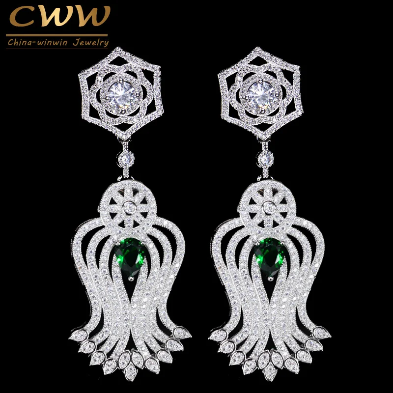Винтажные женские ювелирные изделия cwwzircon для костюма длинные серьги подвески с