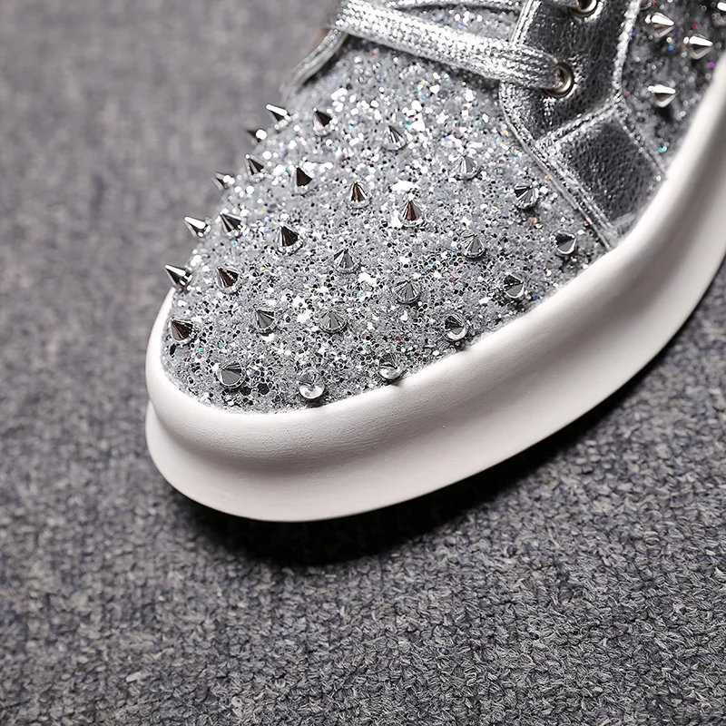 British luxury fashion men party banquet dresses soft leather rivet shoes flat platform shoe personality hip hop ankle boots man