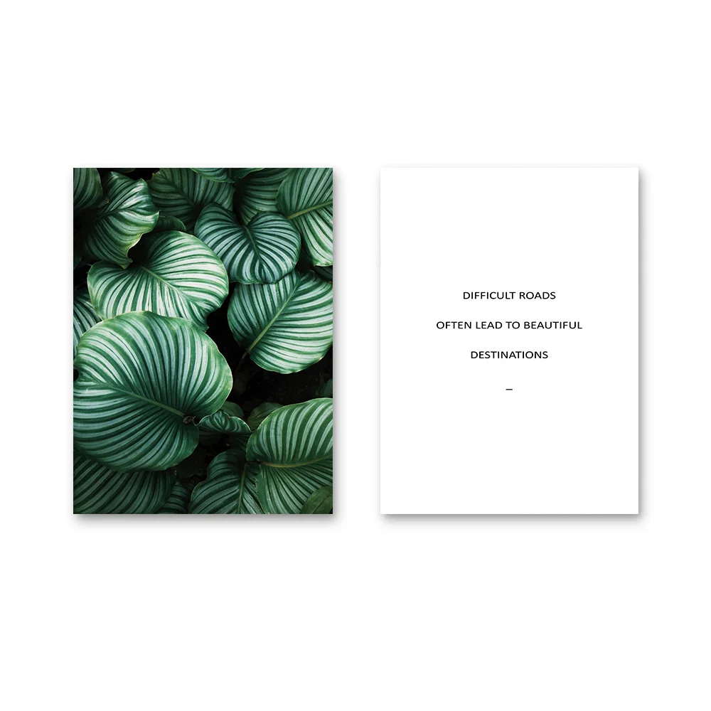 2 pcs Set NICOLESHENTING зеленый Растительный лист настенный художественный холст плакаты цитаты принты Скандинавская живопись Настенная картина для гостиной домашний декор - Цвет: 2 pcs Set