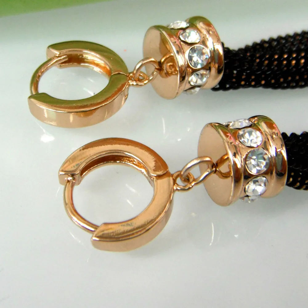 Navachi цилиндрические черные серьги кольца со стразами SMT1336|hoop earrings|crystal hoop earringscrystal