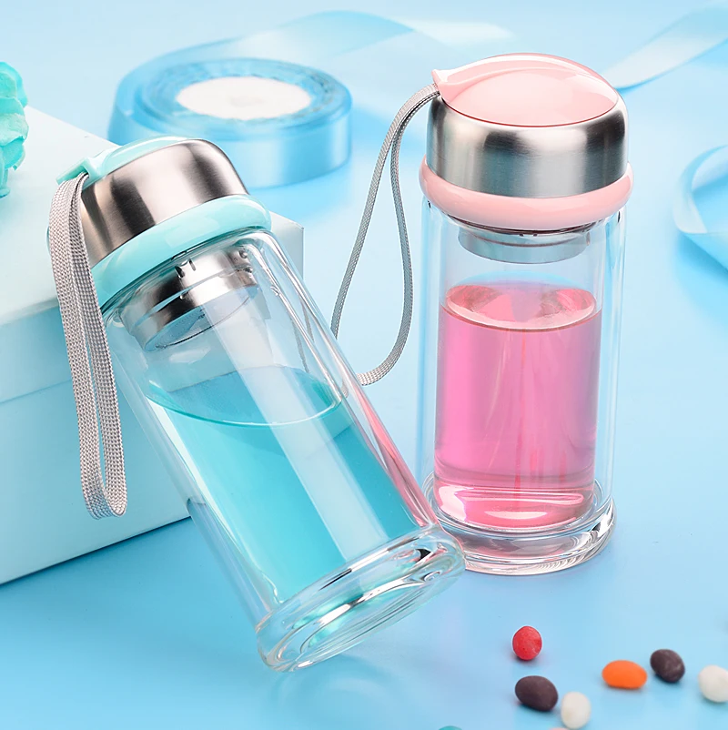 Стеклянная бутылка для воды My Water Bottle ситечко заваривания чая с двойными стенками