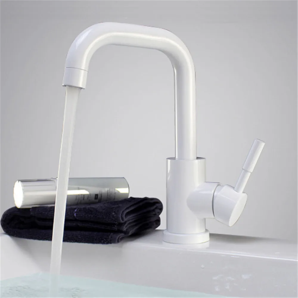 black and white color 304 stainless steel polished bathroom basin mixer dual sink rotatable basin faucet kitchen mixer free global shipping