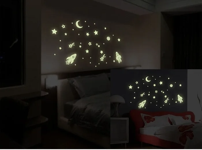 Spaceship Fluorescence Noctilucent Glow in Dark Luminous Vinyl Removable Nursery Kids Child Bedroom Decor Wall Stickers Decal | Дом и сад