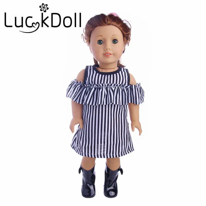 LUCKDOLL черно белое платье в полоску подходит для 18 дюймов американский размер 43 см