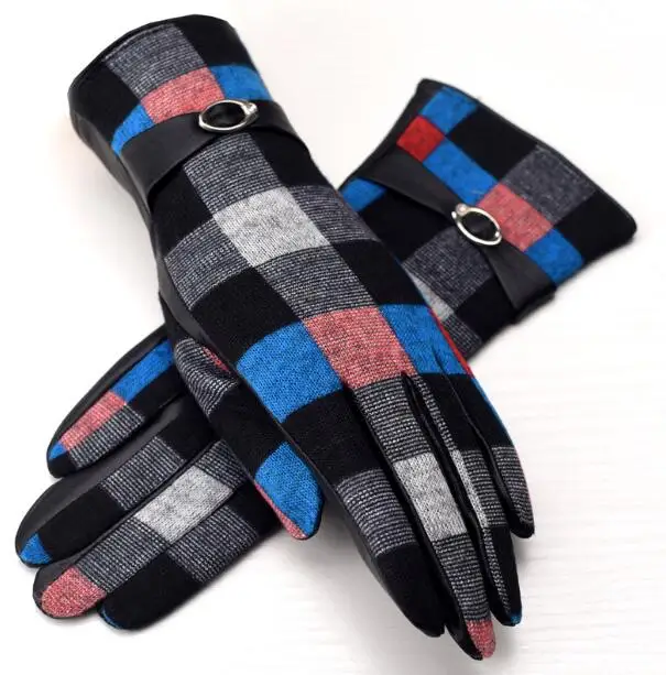

Женские теплые шерстяные перчатки в клетку, с флисовой подкладкой, из натуральной овечьей кожи, перчатки для вождения, Осень-зима, R904