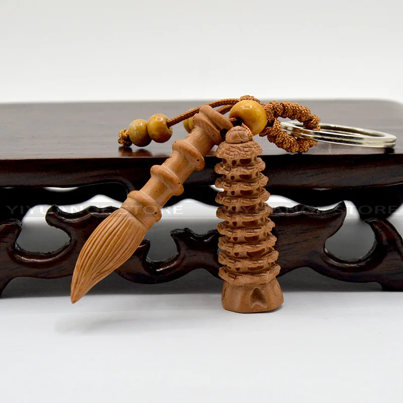 Feng Shui Peach Wood Wen Chang Pagoda Wenchangbi Keychain Carved Amulet | Дом и сад