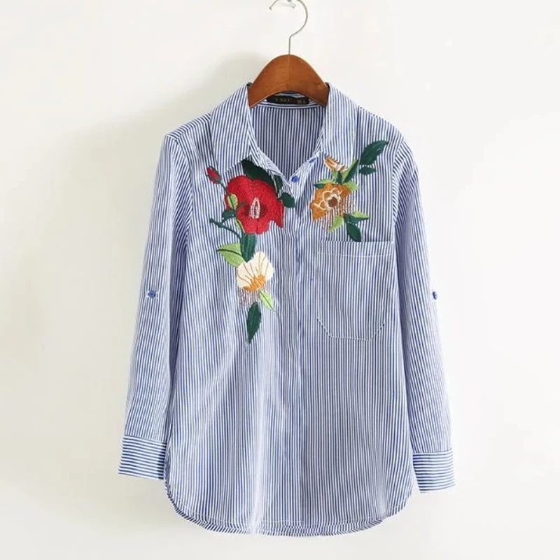 2017 женское винтажное офисное одежда в полоску с карманами повседневные блузки