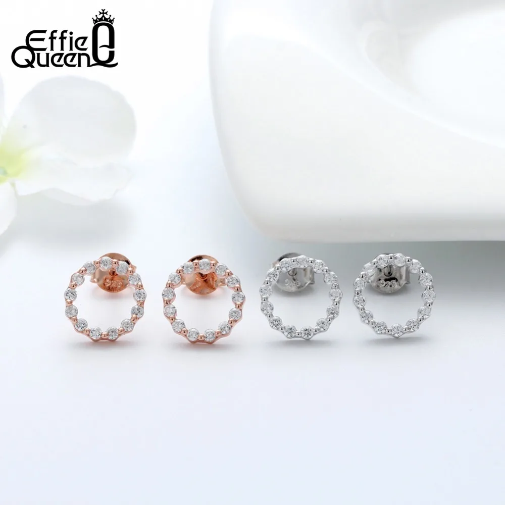 Effie queen 925 стерлингового серебра серьги гвоздики для женщин с цирконом круглые корейские серьги Романтические свадебные украшения подарок BE108