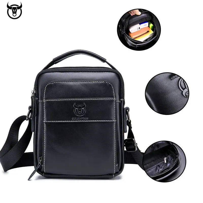 Мужская сумка мессенджер BULLCAPTAIN черный Регулируемый портфель из натуральной