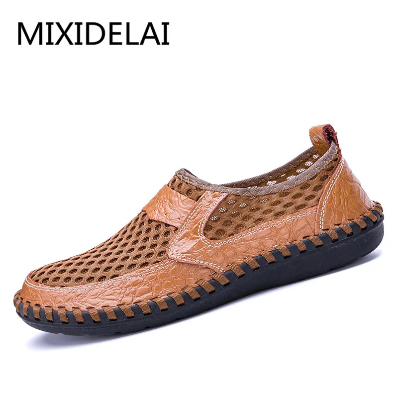 Men Shoes 2022 Summer Breathable Mesh Mens Casual Genuine Leather Fashion Man Soft Comfortable Size 48 | Обувь