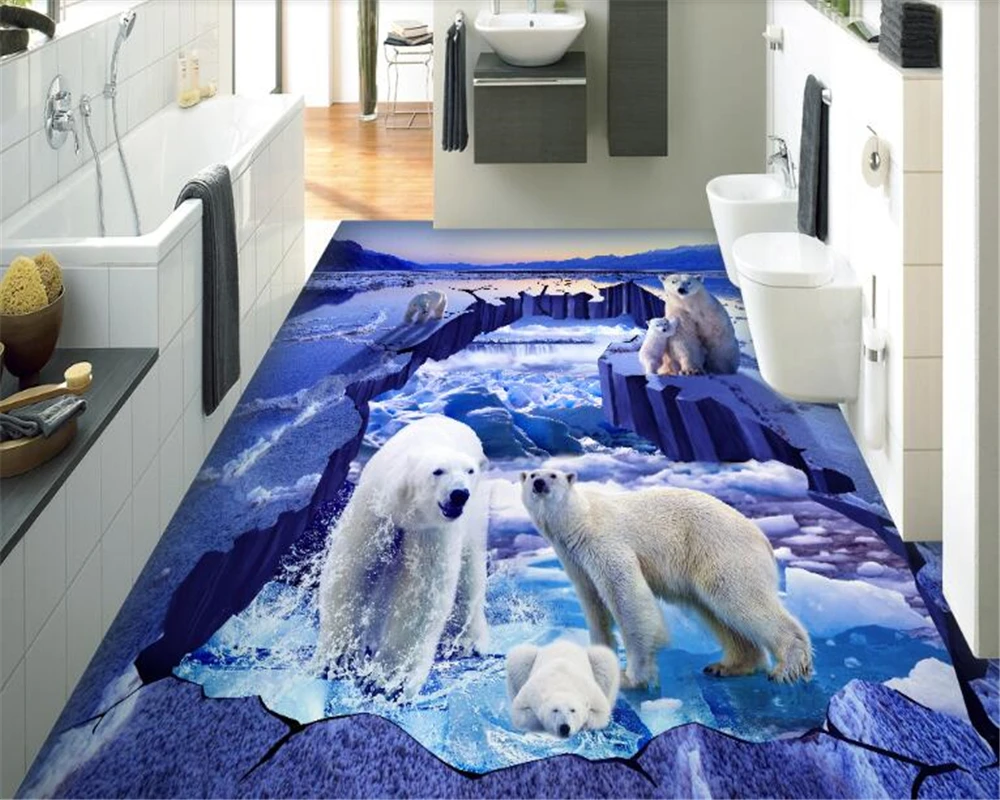 

beibehang Custom polar bear glaciers river painting three-dimensional picture stickers waterproof self-adhesive 3D wallpaper