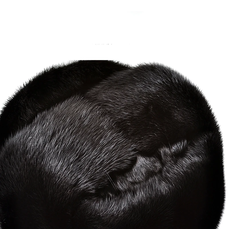Мужская шапка-бомбер из натурального меха норки Черная/коричневая теплая шапка