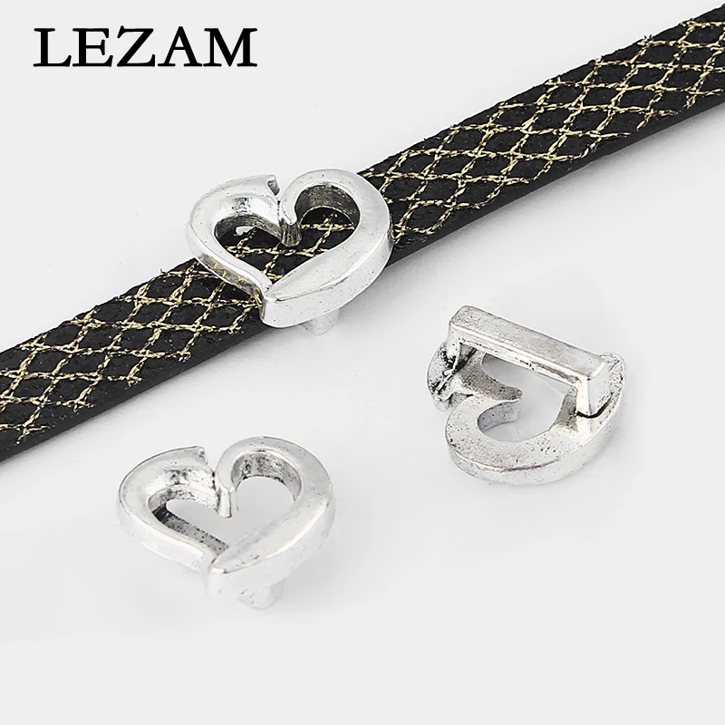 

10pcs Open Heart Slider Spacer For 10*2mm Flat Leather Cord Diy Bracelet Necklace Spacer Jewelry Findings Accessories
