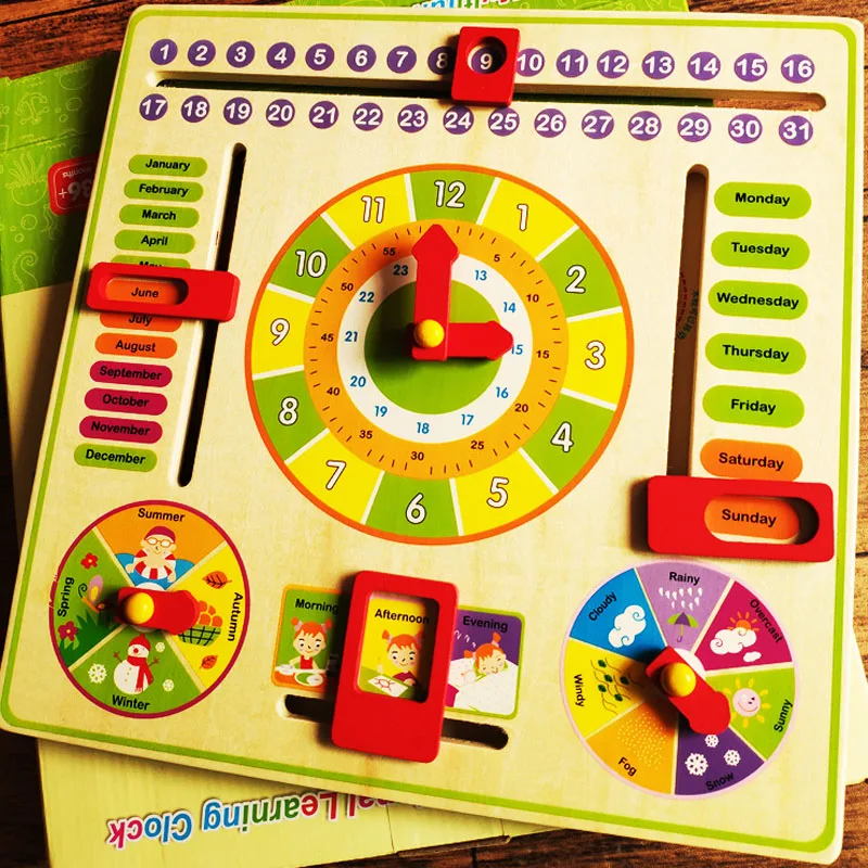 Montessori teaching aids clock multi function Cognitive Training Clock Calendar & Time operating panel Parent child - Цена: 1 345,59 руб.
