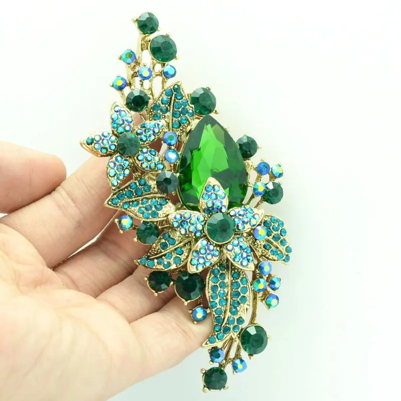Арт деко зеленые Висячие подвесные Броши Стразы Кристалл кластер цветок брошь и