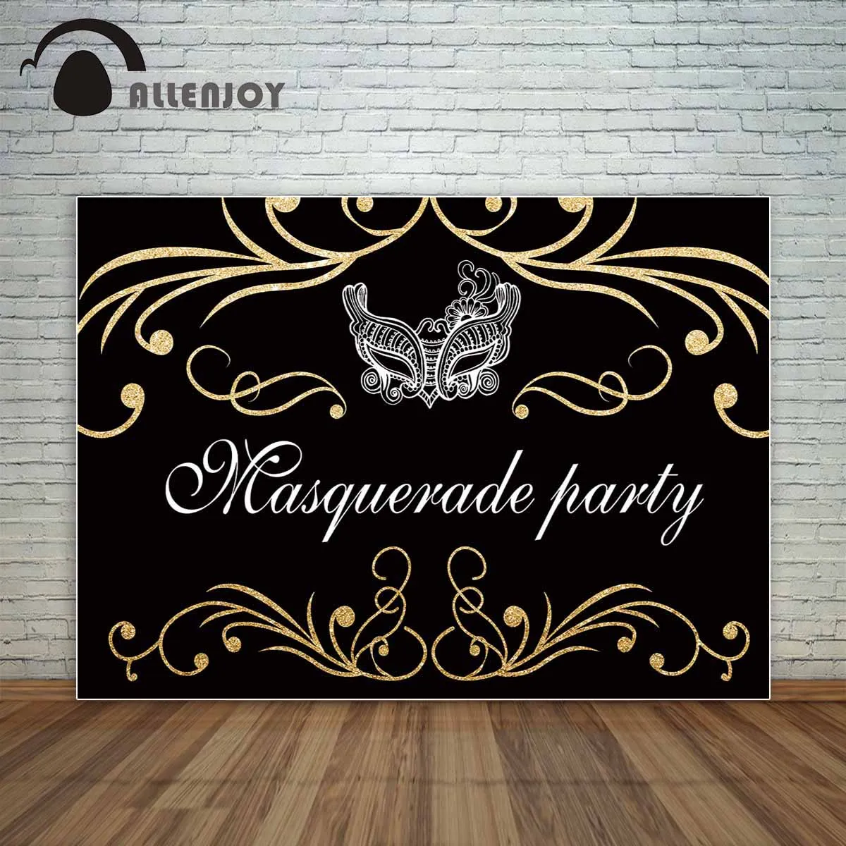 Allenjoy Блестящий Золотой на черном фоне маскарадный фон для вечеринки Виниловый