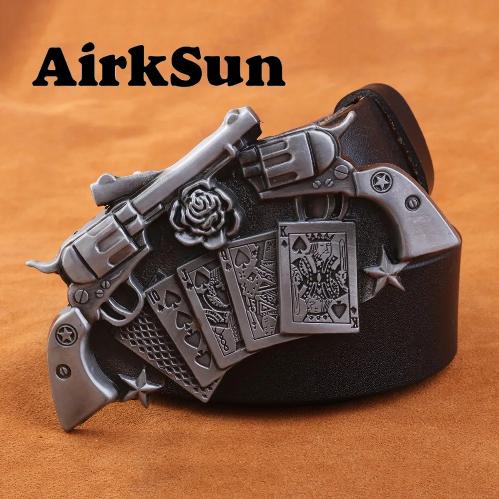 AirkSun2017 Punk Playing cards Buckle for men Cowskin Soild Mens belts luxury Genuine leather wide Big Size Belt Men Ceinture | Аксессуары
