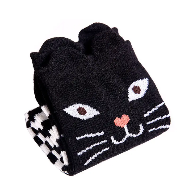 Black White Stripe Носочки для девочек 11 фасонов с красивыми рисунками с принтом с изображением зверей хлопковые детские гольфы детские высокие носочки с изображением лисы одежда и аксессуары для детей дошкольного возраста - Цвет: Black White Stripe