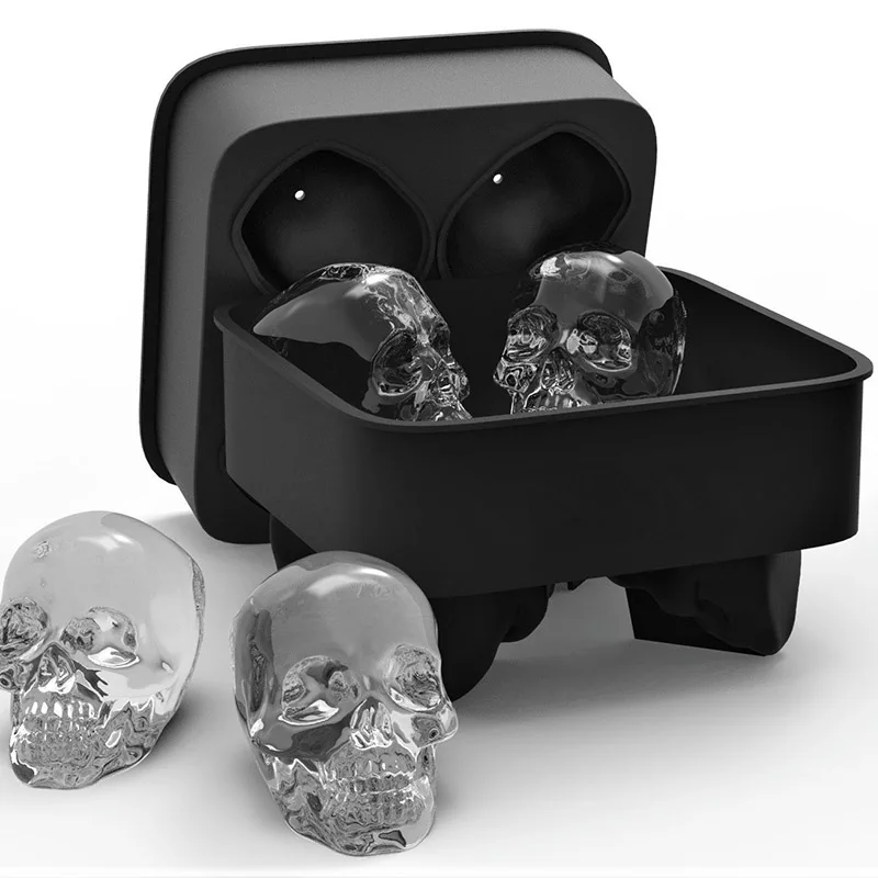 TEENRA 1 шт. 4 отверстия 3D Череп силиконовый ледяной куб поднос Hallowen виски со льдом форма для шариков форма черепа ледяной кухонный инвентарь коврик
