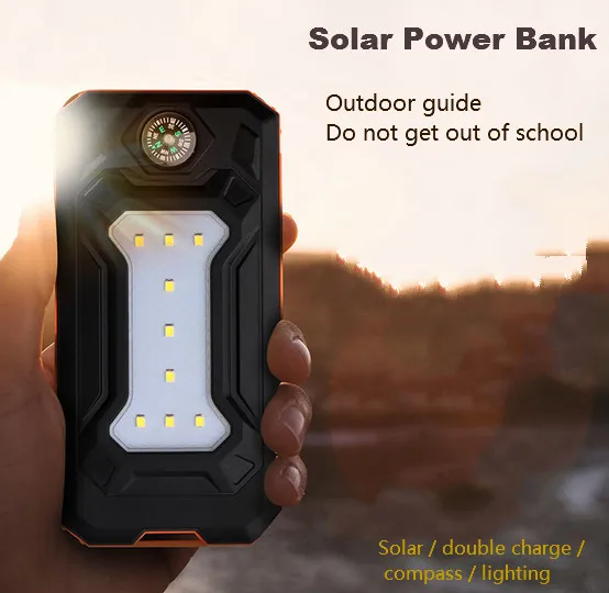 Солнечное зарядное устройство двойной USB банк силы 20000 mAh водонепроницаемый Bateria