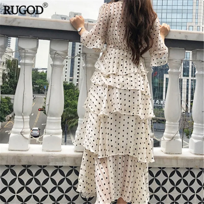 RUGOD новое летнее платье с коротким рукавом Каскадное рюшами женское Элегантное