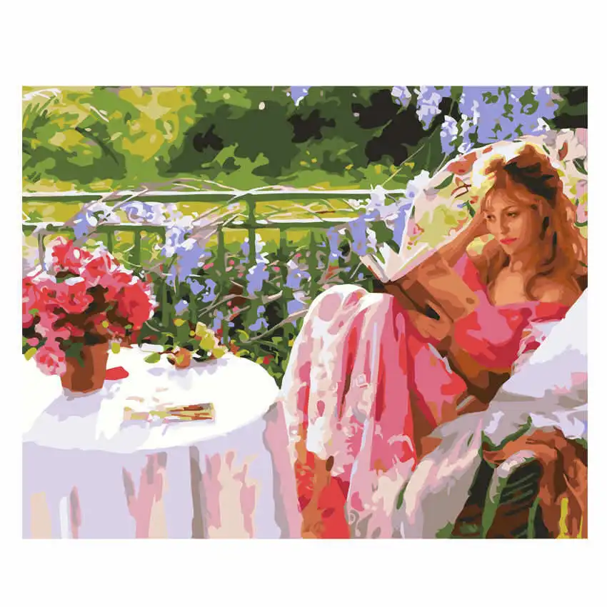 woman painting 14 Diy живопись по номерам, картины по номерам, настенные картины, чай время Женщины Цифровая живопись маслом - Цвет: woman painting 14