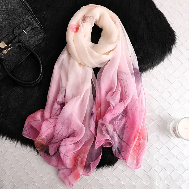 Женский шелковый шарф с градиентом пляжное полотенце шаль принтом камелии