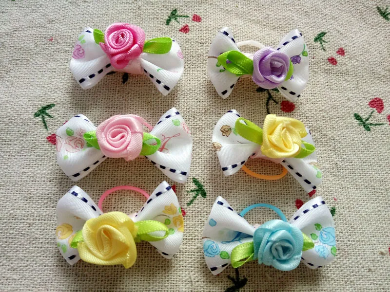 

Handmade Designer Cat and Dog Accessories Grooming Rose Cute Ribbon Hair Bow Poodle pet Bow accessories pet suppy 50pcs