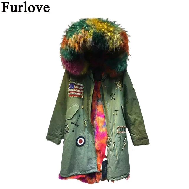 Меховая парка с капюшоном и воротником из меха енота высшего качества, украшенная бусинами из США, с подкладкой из искусственного меха, куртка с мехом внутри, парка Mrs furs