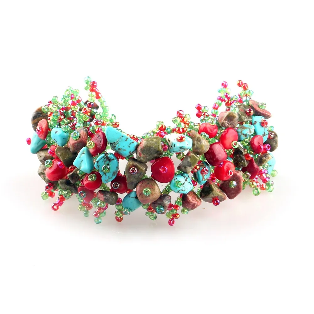 Широкий браслет из натурального камня для женщин цветной на запястье Прямая