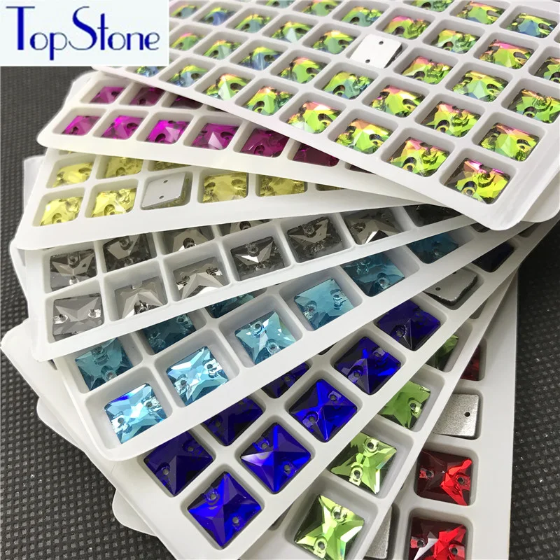 Топ камень 10 мм квадратное пришивное стекло из горного хрусталя разноцветные