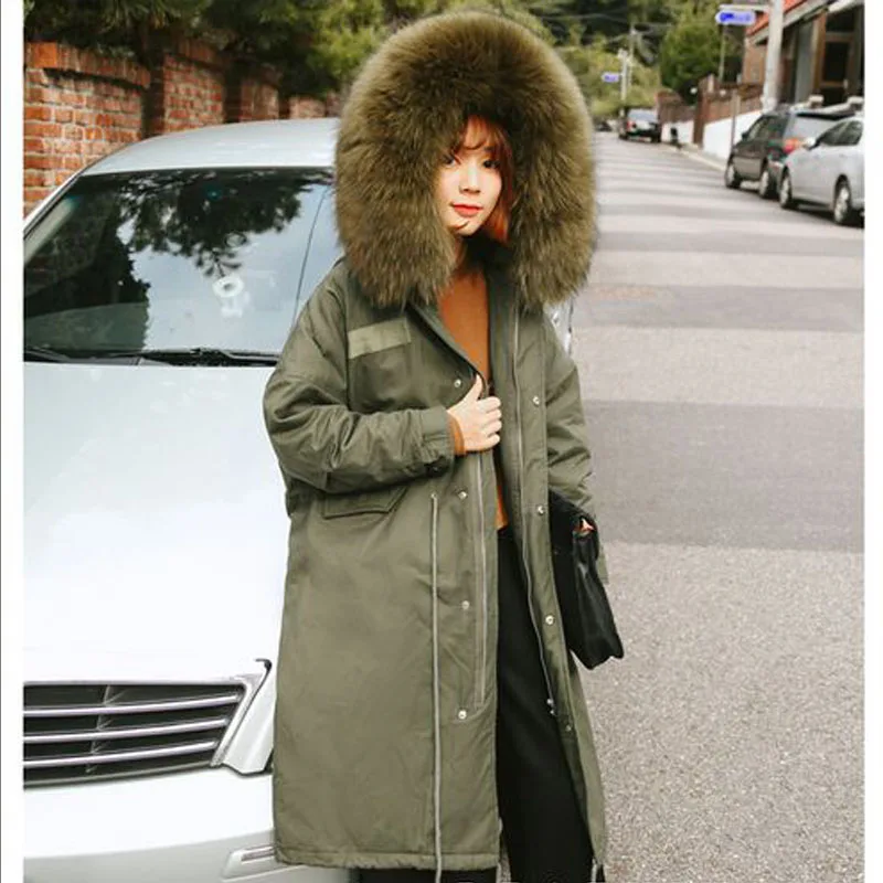 Большой натуральный мех енота 2018 Новая высококачественная зимняя куртка женская