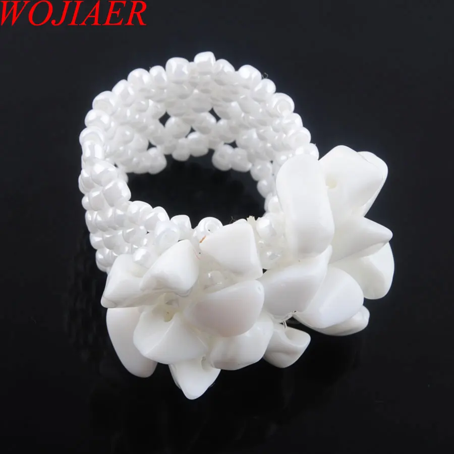 White Jade PJ3017 WOJIAER натуральное кольцо с драгоценным камнем для леди лабрадоирт стрейч Австрийские кольца ювелирные изделия PBJ301 - Цвет основного камня: White Jade PJ3017