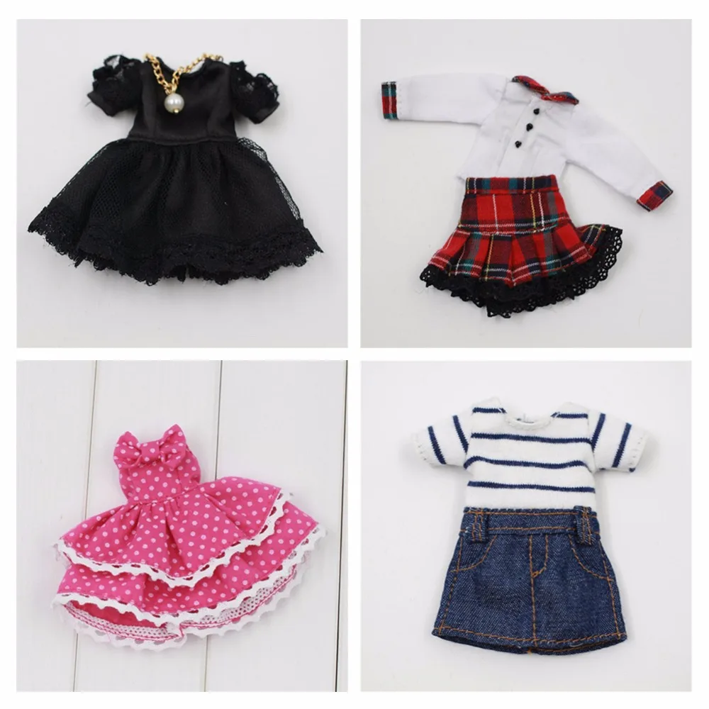 

Outfits for 1/8 Middie Blyth black dress pink spot dress red plaid waist cut dress stripe jeans dress for the 20cm height doll