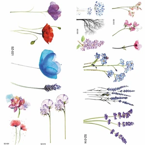 Красивые наклейки-татуировки с цветами лаванды YURAN Flash, Детские Мультяшные Временные татуировки с лотосом, Детские искусственные татуировки для женщин на Рождество