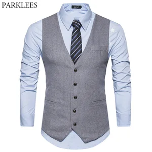 Новинка, шерстяной мужской жилет, 2019, модный однобортный мужской приталенный деловой жилет для свадьбы, смокинг, мужской жилет