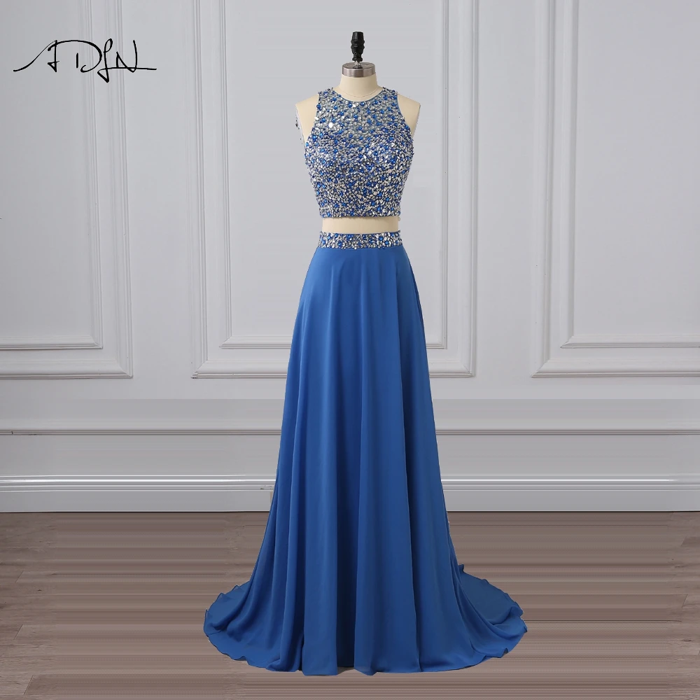 ADLN/Вечерние платья из двух частей с большим количеством бусин синие вечерние