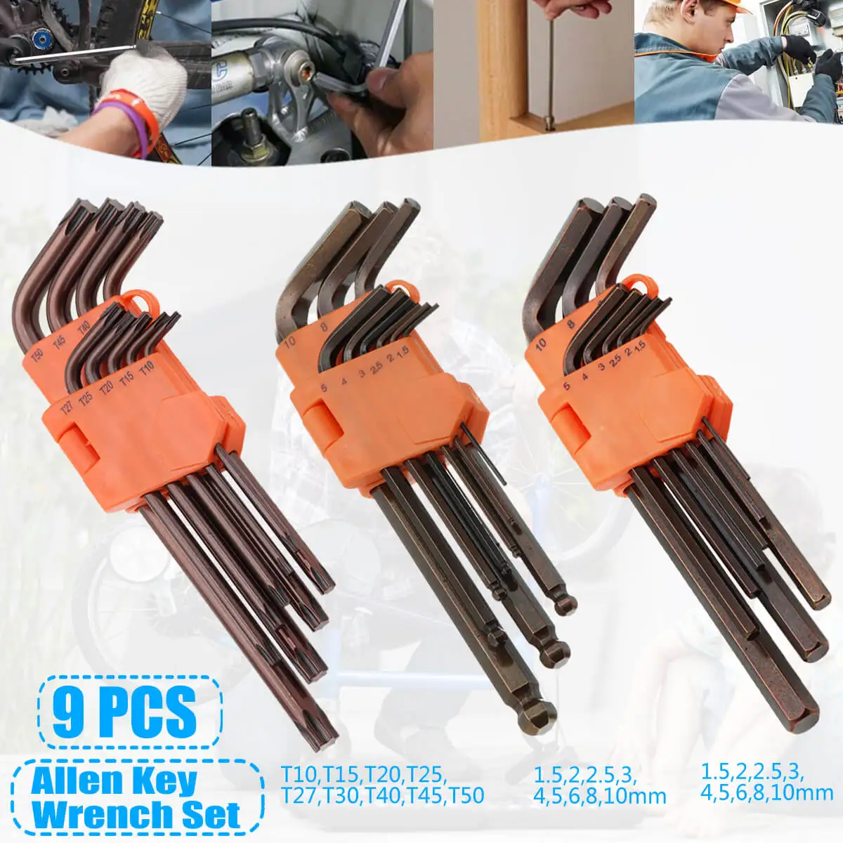 

9Pcs Hex Key Allen Tools Wrench Set Extra-long Arm AllenTorque Sae Memtric Torx Spanner