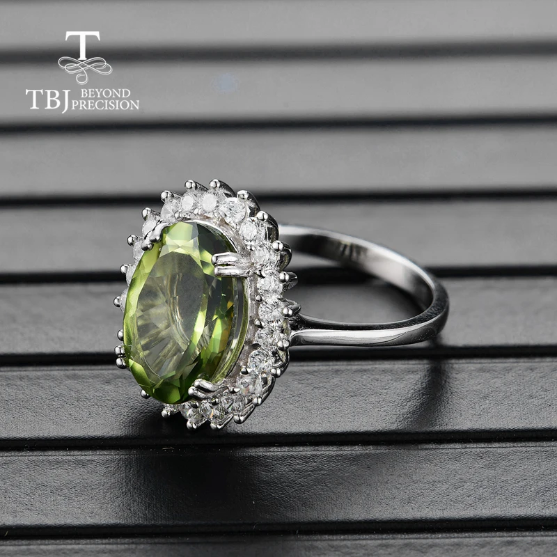 

TBJ,natural peridot topaz ring,earrings and pendant fashion jewelry set 925 sterling silver for woman Wedding nice gift with box