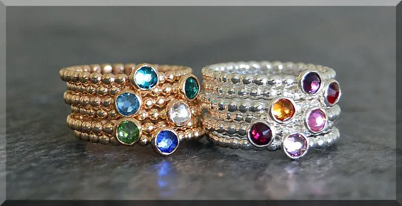 Набор из 5 14 k золотых камней несколько колец Swarovski кольцо с камнем для матери стек