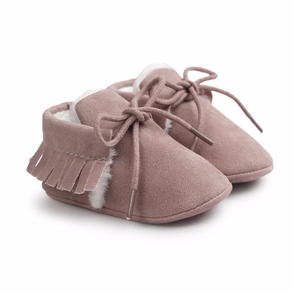 

Autumn Winter Frosted Texture Soft Bottom Tassel Toddler Shoes By Hand Baby Shoes Cotton Shoes Keep Warm Lace Up First Walkers