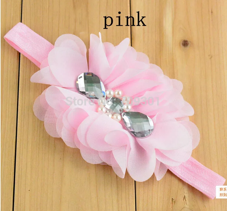

5.0" fabric flower headband for hair accessories beaded and pearl fabric flowers 20colors 36pcs/lot