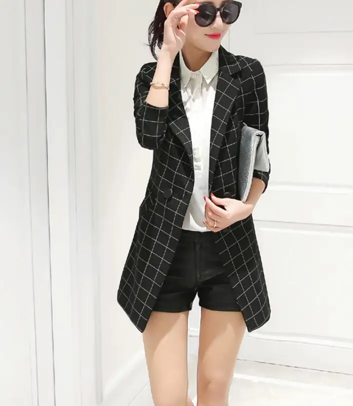 Женская клетчатая куртка с длинным рукавом приталенный маленький Молодежный