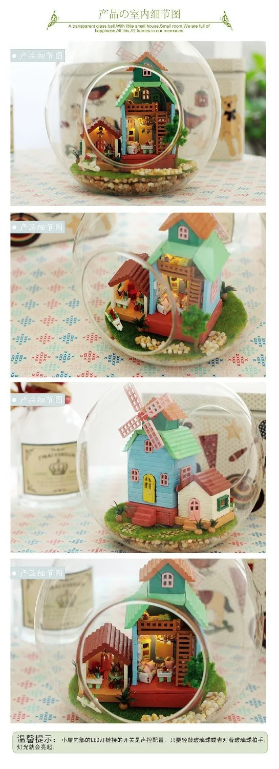 Модель кукольного домика сделай сам со стеклянным шаром деревянная миниатюрная