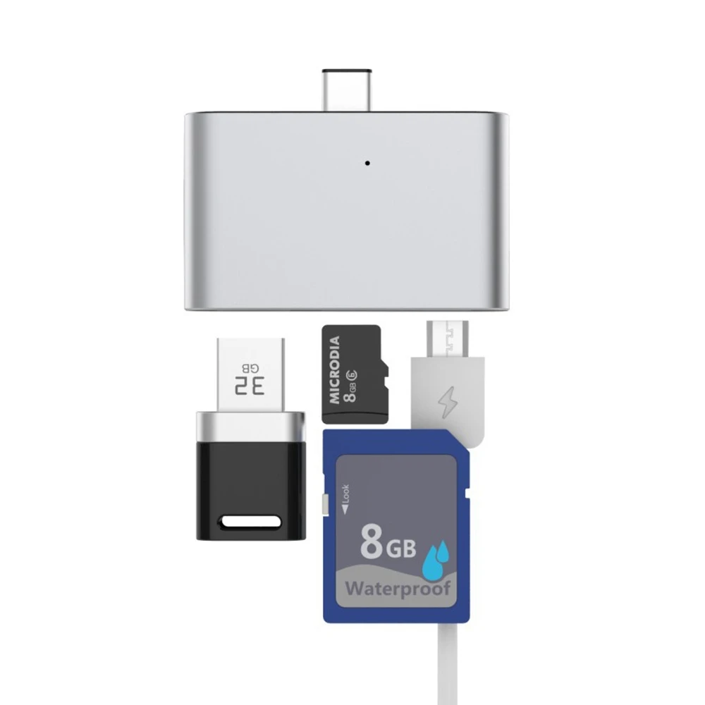Алюминиевый кардридер USB 3 1 Type C (штекер)/Micro (гнездо) 4 порта OTG TF SD для нового Macbook