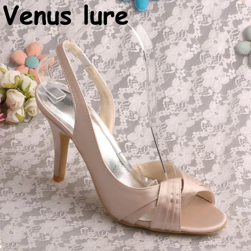 

Nude Color Womens Slingbacks with Peep Toe Bride Shoes for Wedding High Heels