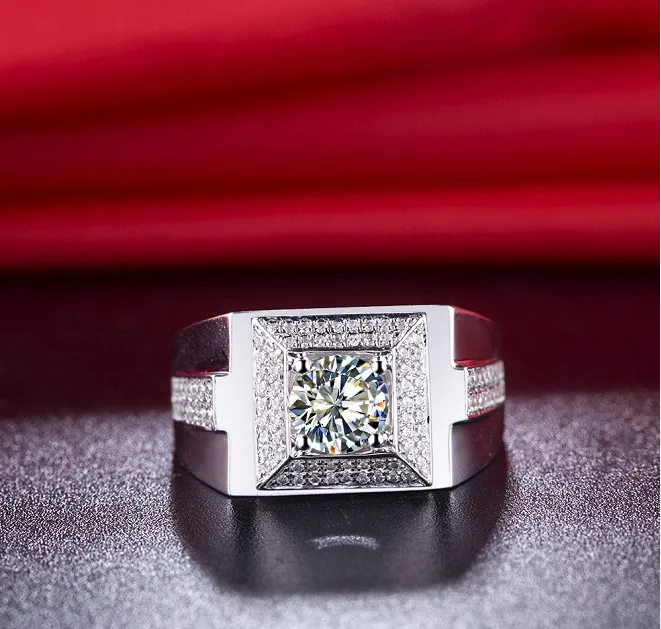 Stunning 1Ct Synthetic Diamant Men Ring Genuine 925 Sterling Silver Male Wedding Jewelry White Gold Color | Украшения и