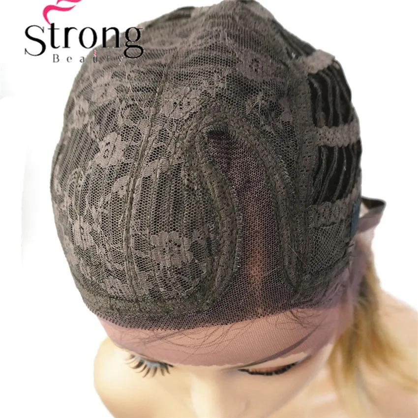 StrongBeauty боб парик на кружеве с L часть парик на шнурке Омбре блонд черный корень ручная вязка невидимые Синтетические прямые парики