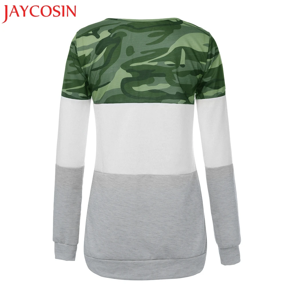 JAYCOSIN Newly Women Casual Camouflage Splicing T Shirt Ladies Daliy Loose Long Sleeve Top All Season Drop Dec.12 | Женская одежда